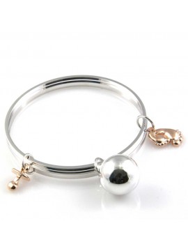 bracciale chiama angeli campanello bola messicana con bebe con pietre sfaccettate rigido in bronzo