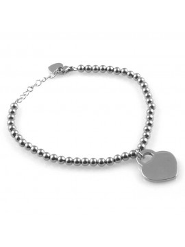 bracciale con cuore da donna in acciaio catena a palline  personalizzabile con incisione