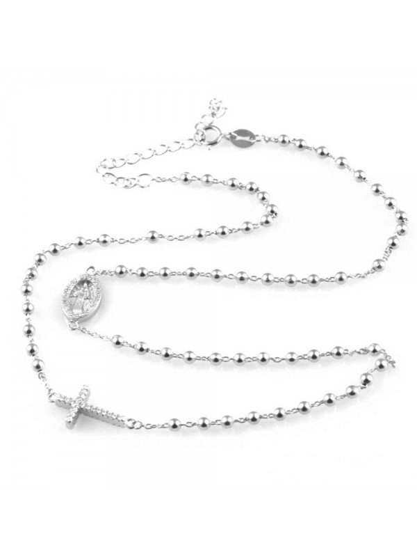 collana rosario in argento 925 e strass zirconi gioiello uomo donna