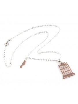 collana con gabbia e uccellino ciondolo in argento 925 gioiello donna