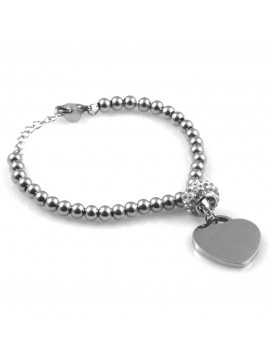 bracciale con cuore in acciaio da donna e beads di strass