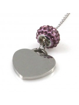 collana con ciondolo cuore donna in acciaio e beads di strass