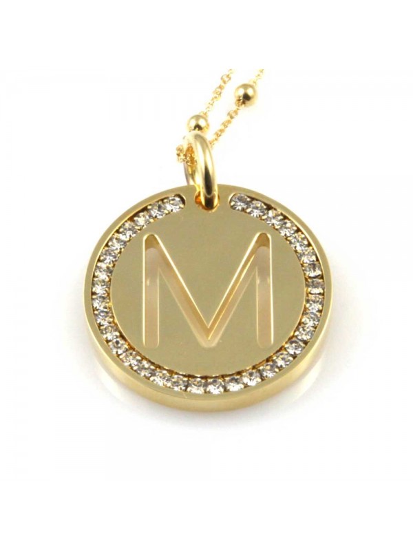 collana con lettera m iniziale ciondolo pendente in bronzo dorato