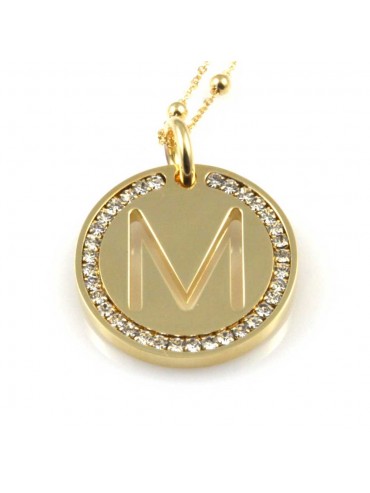 collana con lettera m iniziale ciondolo pendente in bronzo dorato