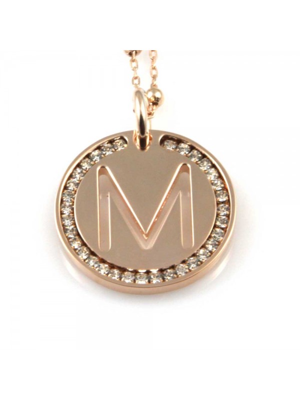 collana con lettera m iniziale ciondolo pendente in bronzo ramato