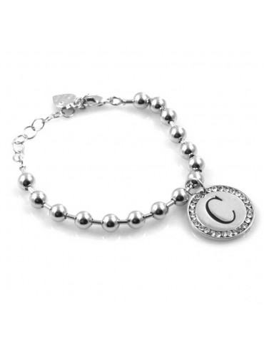 bracciale donna con lettera iniziale c ciondolo gioiello argentato con strass