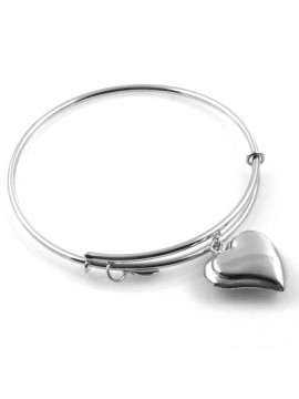 bracciale donna rigido crisalide gioiello argentato con ciondolo cuore misura unica