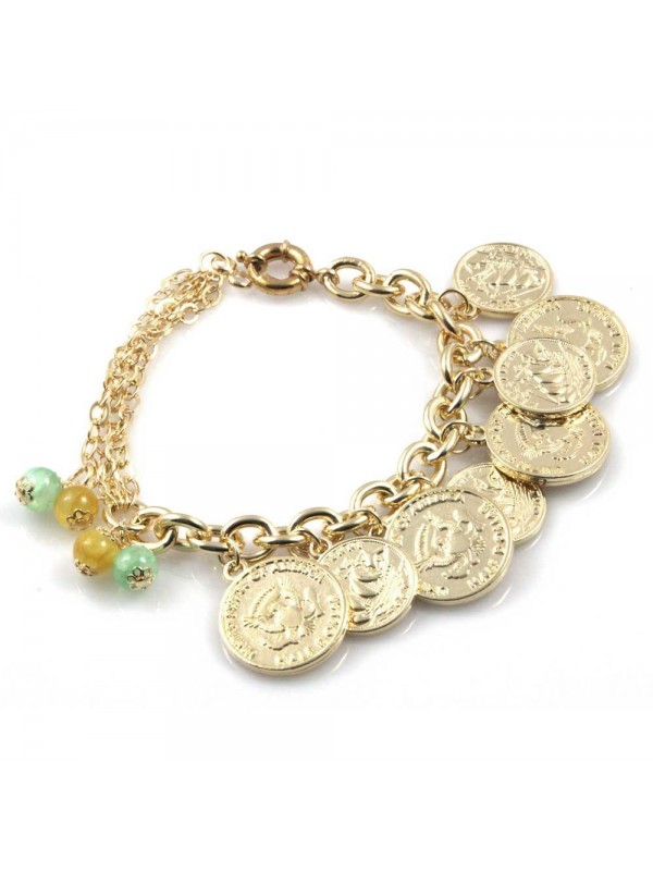 bracciale donna in bronzo gioiello con ciondoli monete e pietre misura cm 19