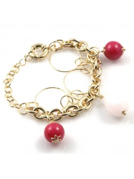 bracciale donna in bronzo gioiello con pietre dure quarzo rosa e agata colorata misura cm 19