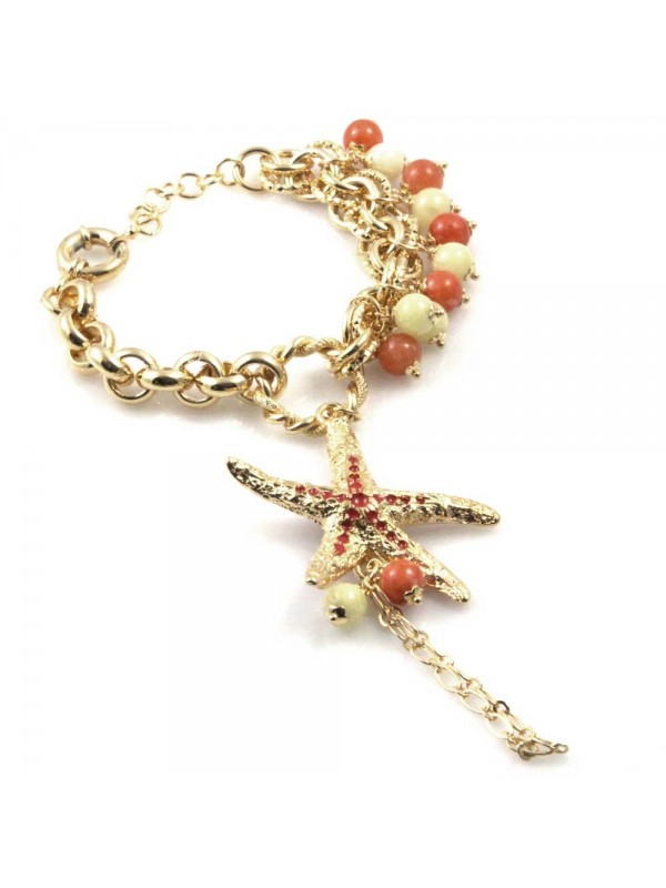 baciamani bracciale donna in bronzo gioiello con ciondolo stella marina e pietre dure misura cm 19