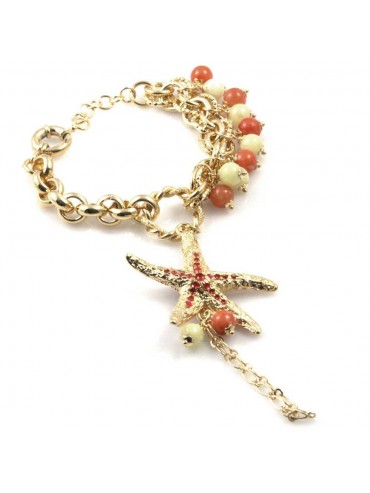 baciamani bracciale donna in bronzo gioiello con ciondolo stella marina e pietre dure misura cm 19