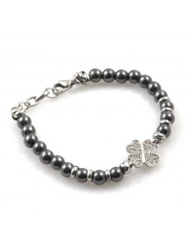 bracciale donna con quadrifoglio gioiello in acciaio inossidabile strass e pietre dure cm 19 mm 13 mm 6