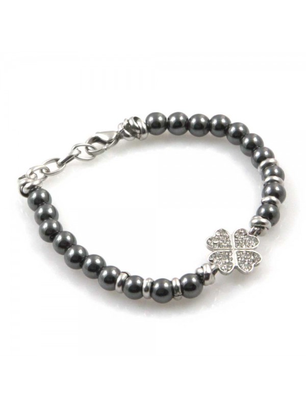 bracciale donna con quadrifoglio gioiello in acciaio inossidabile strass e pietre dure cm 19 mm 13 mm 6