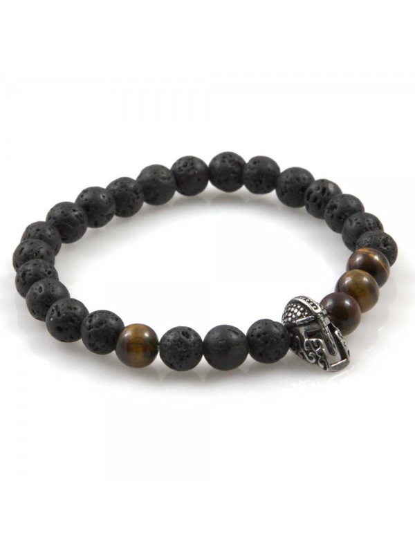 bracciale uomo con elmo e pietre dure gioiello misura unica elastico mm 8
