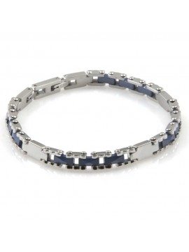 bracciale uomo gioiello in acciaio e ceramica sfaccettata azzurra lungo cm 21 mm 6