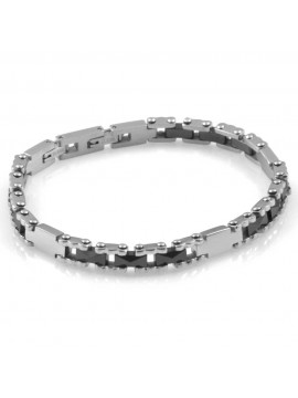 bracciale uomo gioiello in acciaio e ceramica sfaccettata nera lungo cm 21 mm 6
