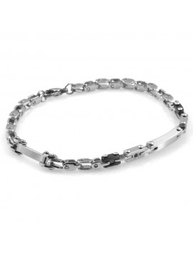 bracciale uomo gioiello in acciaio bicolore elementi neri lungo cm 21 mm 4
