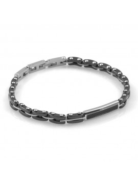 bracciale uomo in ceramica nera gioiello con piastra in carbonio in acciaio centrale cm 21 mm 5