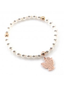 bracciale donna con ciondolo angelo custode preghiera gioiello in argento 925 ramato e perle misure unica elastico  mm 17 mm 15