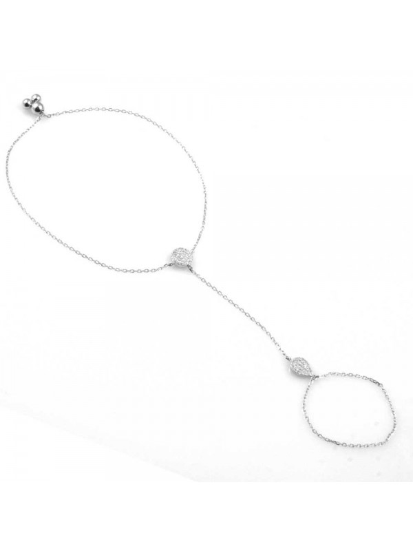 baciamani bracciale donna gioiello in argento 925 e zirconi elementi tondi e goccia polso utile cm 21