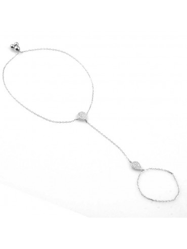 baciamani bracciale donna gioiello in argento 925 e zirconi elementi tondi e goccia polso utile cm 21