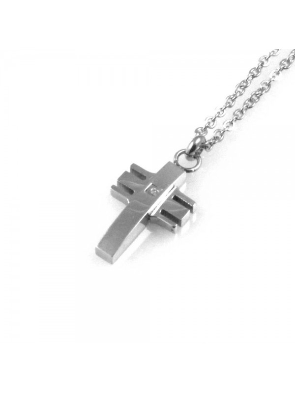 collana uomo croce ciondolo gioiello in acciaio inossidabile e zircone catena fino a cm 50 mm 17 mm 10