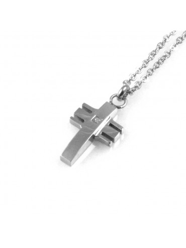 collana uomo croce ciondolo gioiello in acciaio inossidabile e zircone catena fino a cm 50 mm 17 mm 10