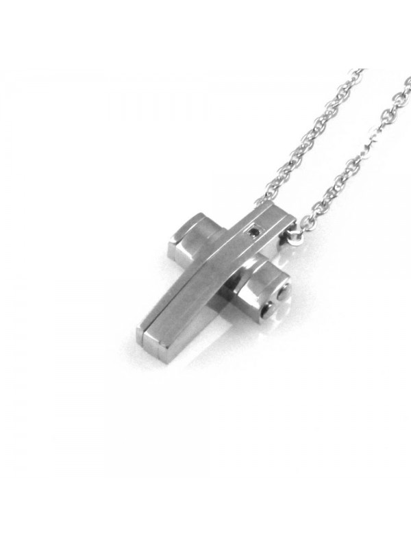 collana uomo croce ciondolo gioiello in acciaio inossidabile e zircone nero catena fino a cm 50 mm 12 mm 19