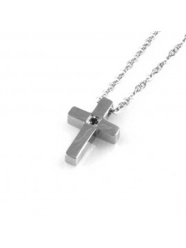 collana uomo croce ciondolo gioiello in acciaio inossidabile zircone nero catena fino a cm 50 mm 17 mm 11