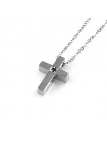 collana uomo croce ciondolo gioiello in acciaio inossidabile zircone nero catena fino a cm 50 mm 17 mm 11