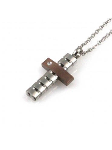 collana uomo croce ciondolo gioiello in acciaio inossidabile moka zircone nero catena fino a cm 50 mm 22 mm 12