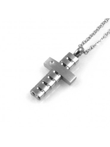 collana uomo croce ciondolo gioiello in acciaio inossidabile zircone catena fino a cm 50 mm 22 mm 12