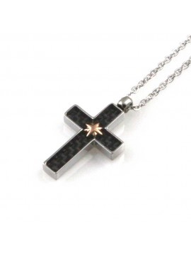 collana uomo croce con rosa dei venti ciondolo gioiello in acciaio inossidabile e carbonio catena fino a cm 50 mm 20 mm 14