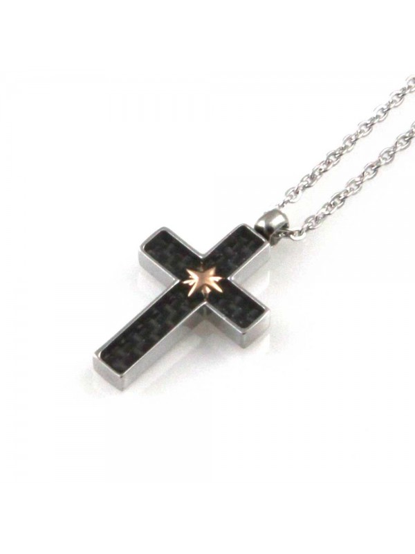 collana uomo croce con rosa dei venti ciondolo gioiello in acciaio inossidabile e carbonio catena fino a cm 50 mm 20 mm 14