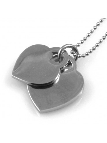 collana donna con cuore doppio ciondolo gioiello in acciaio inossidabile catena fino a cm 50 g mm 25 mm 21 p mm 21 mm 17