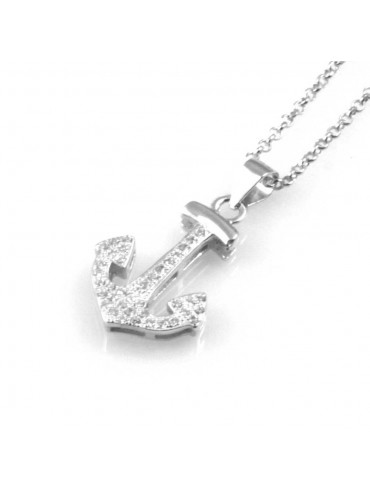 collana donna con ancora ciondolo gioiello in argento 925 rodiato non scurisce catena da cm 45 mm 21 mm 16