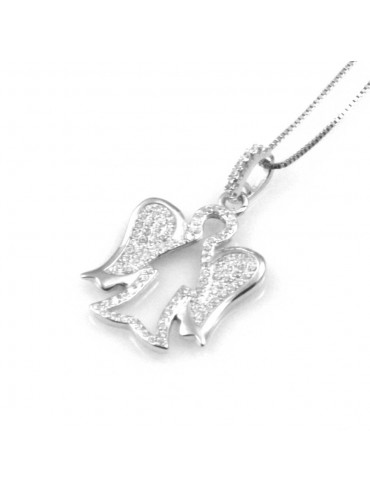 collana donna con angelo o angioletto ciondolo gioiello in argento 925 zirconi catena cm 42 mm 27 mm 17