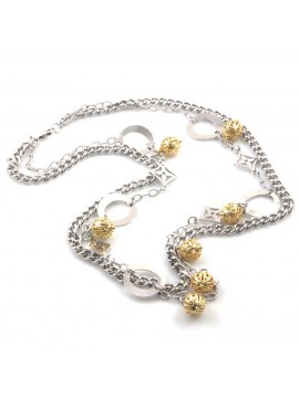 collana donna gioiello in bronzo argentato e sfere dorate lunga cm 80
