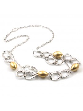 collana donna gioiello in bronzo argentato ciondoli sfere oliva dorate lunga cm 80