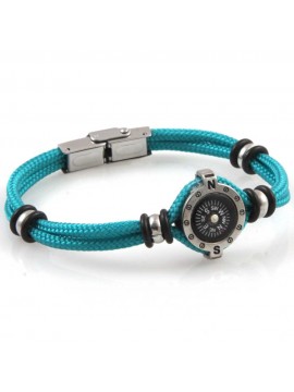 Bracciale uomo con bussola in acciaio e cordoncino marinari colore turchese