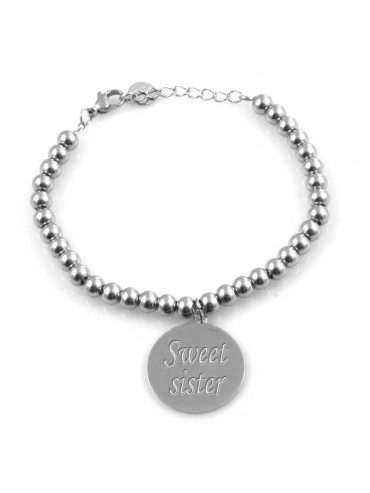Bracciale donna con ciondolo incise frasi sulle sorelle in acciaio