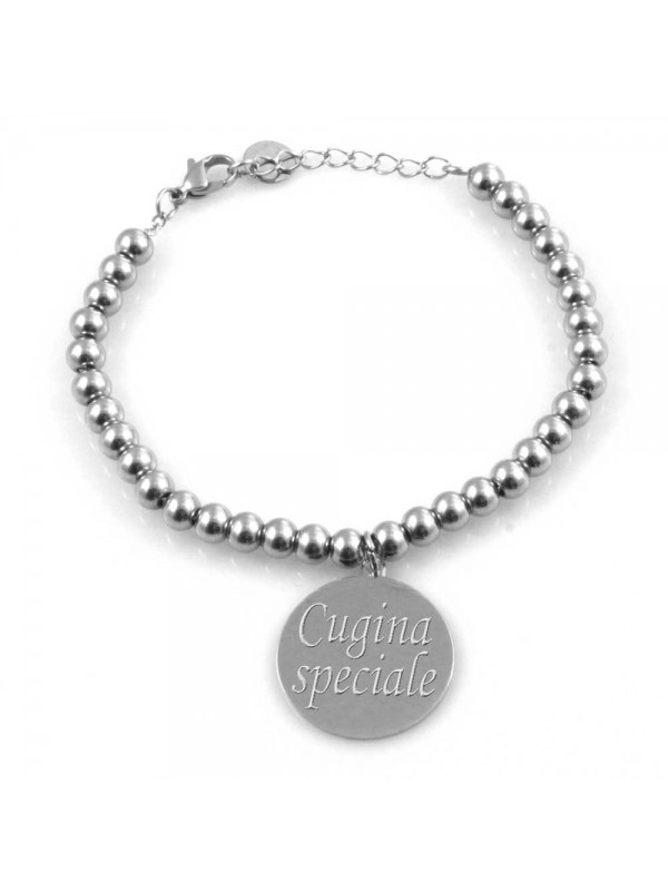 Bracciale donna con ciondolo incise frasi sulle cugine in acciaio