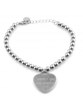 Bracciale donna con ciondolo cuore incise frasi delle canzoni in acciaio