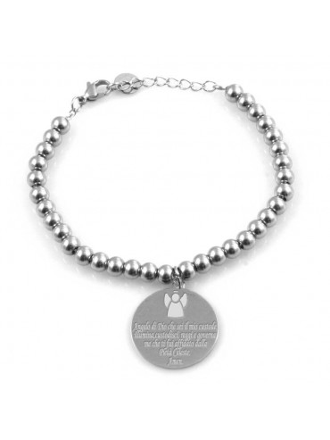 Bracciale donna con ciondolo inciso angelo custode in acciaio