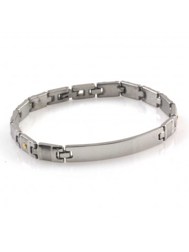 Bracciale uomo in acciaio e oro 18 kt con piastra per incisioni