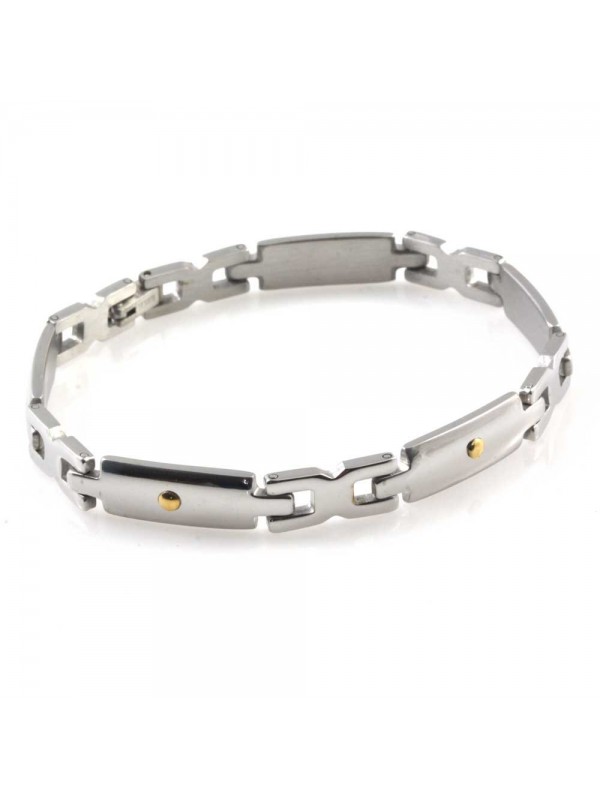 Bracciale uomo in acciaio ed elementi in oro 18 kt