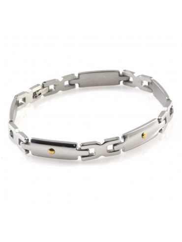 Bracciale uomo in acciaio ed elementi in oro 18 kt