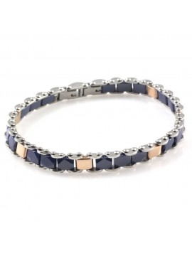 Bracciale uomo in acciaio e ceramica blu elementi ramati
