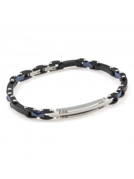 Bracciale uomo in acciaio e ceramica azzurra elemento piastra