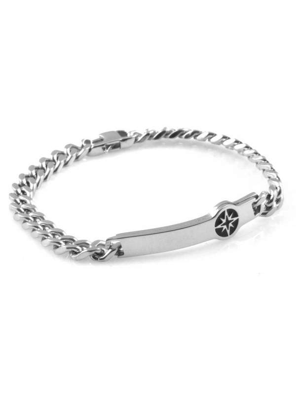 Bracciale uomo acciaio con piastra personalizzata con rosa dei venti